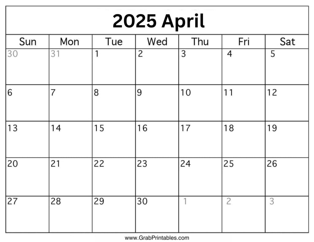 April 2025 Calendar Template