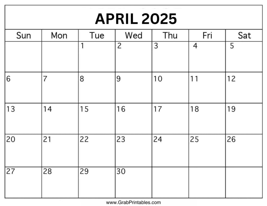 Printable April 2025 Calendar