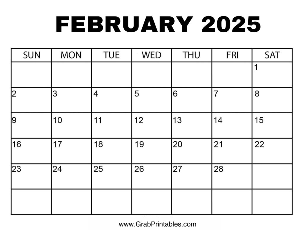 February 2025 printable calendar