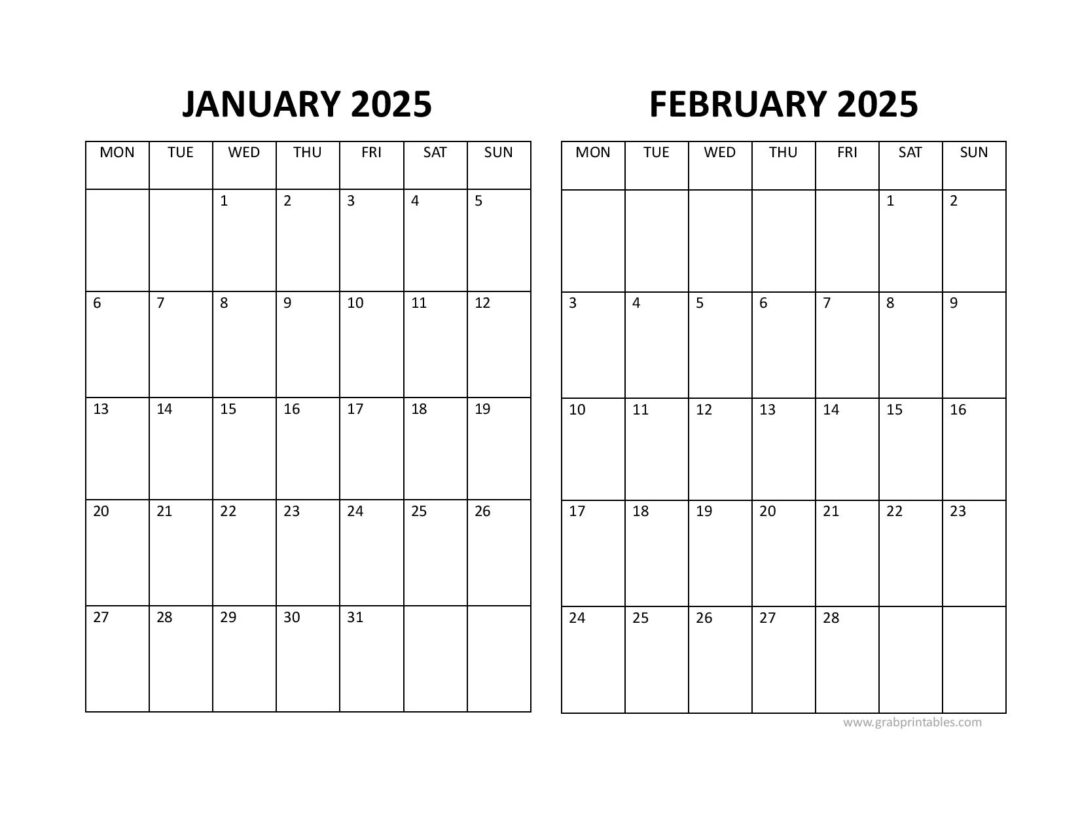 Free printable january february 2025 calendar