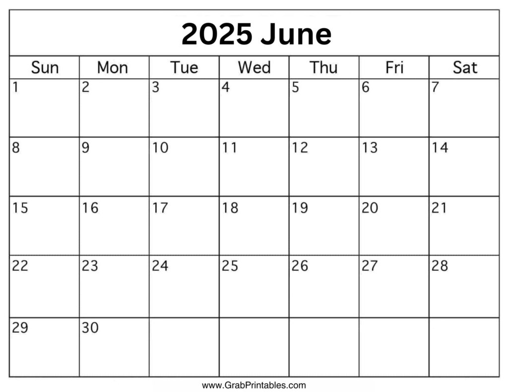 June 2025 Calendar Printable