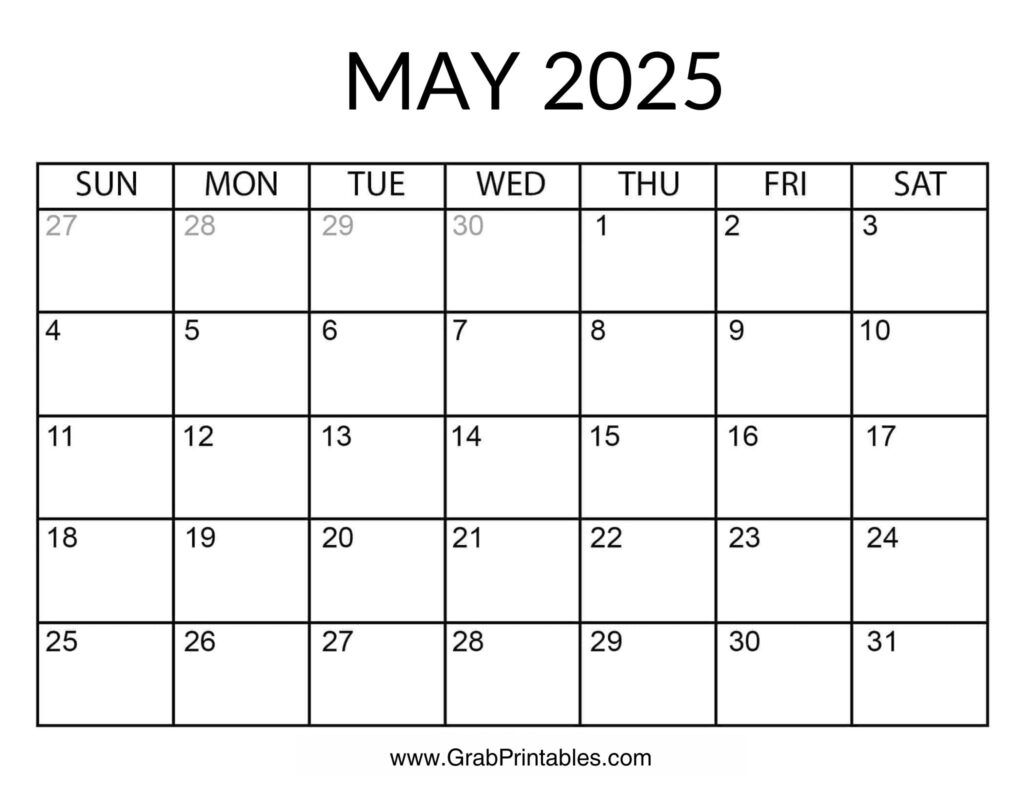 Printable May 2025 Calendar