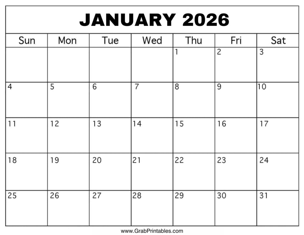 January 2026 Calendar Printable