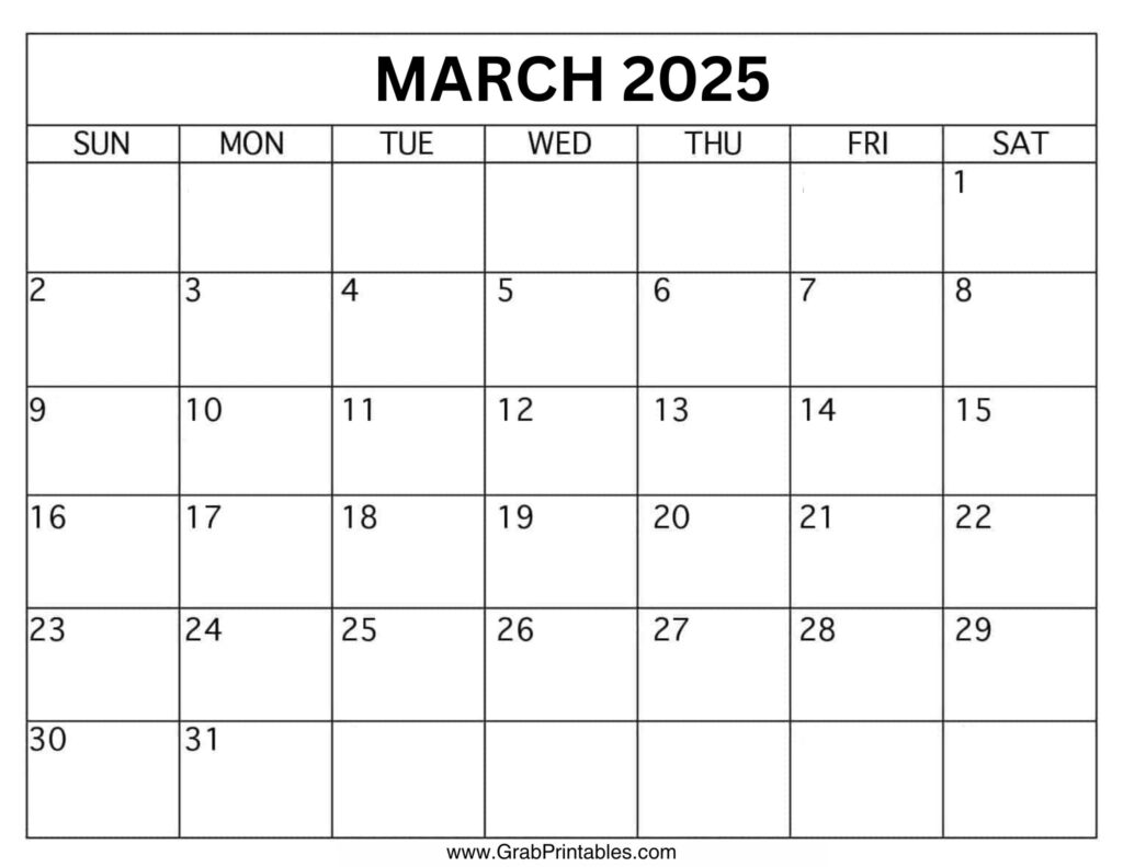 Printable March 2025 Calendar