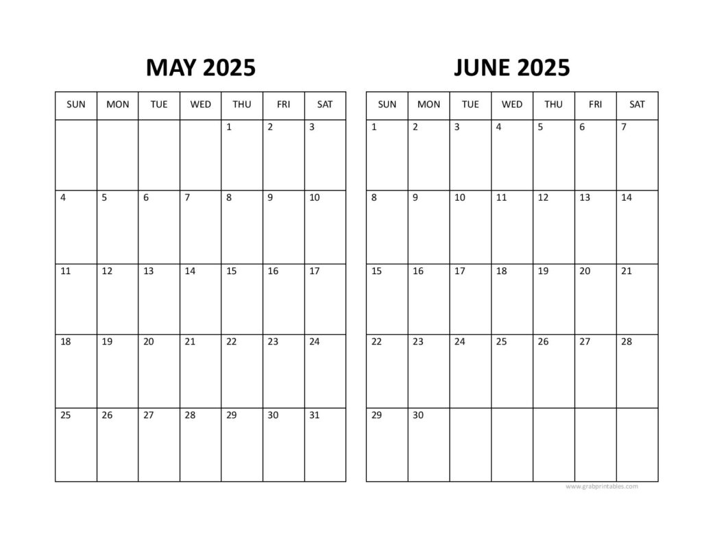 May June 2025 Calendar