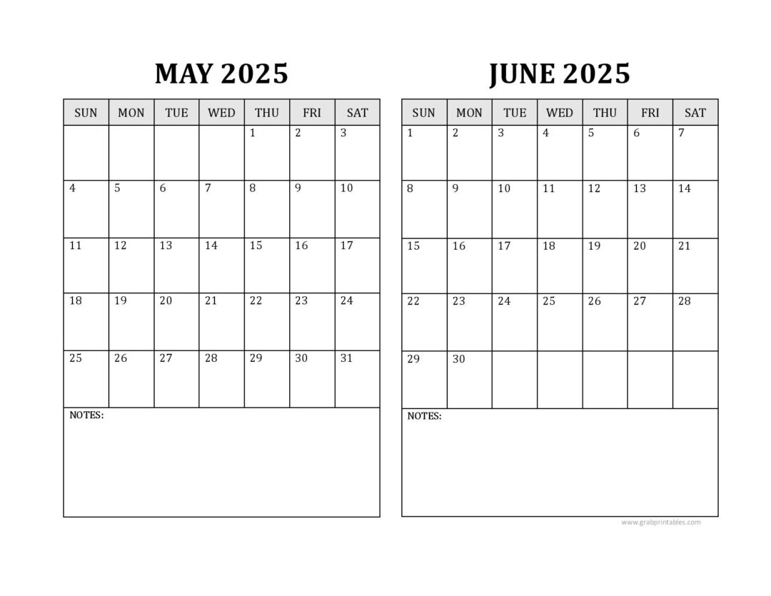 Free printable may june 2025 calendar templates