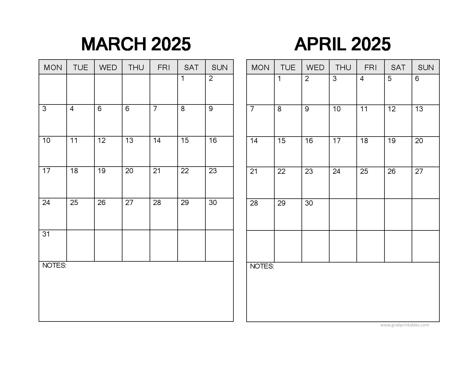 march april 2025 calendar