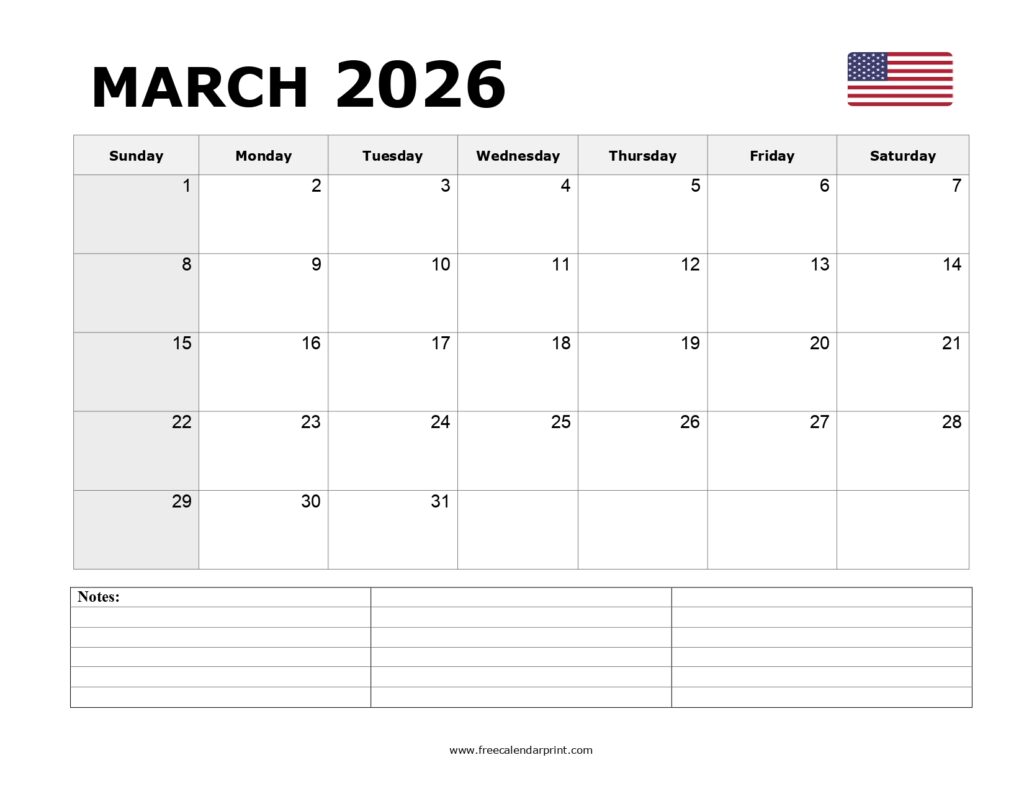 March 2026 Printable Calendar