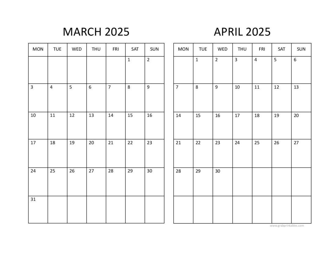 Free printable march april 2025 calendar