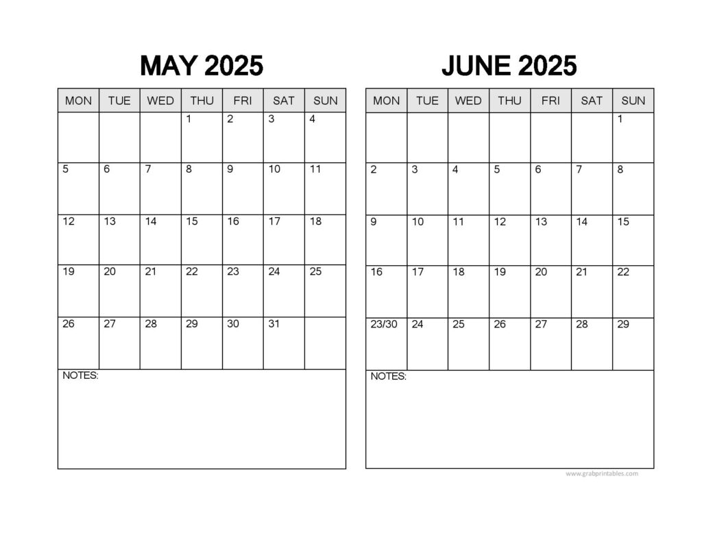 May June 2025 calendar printable