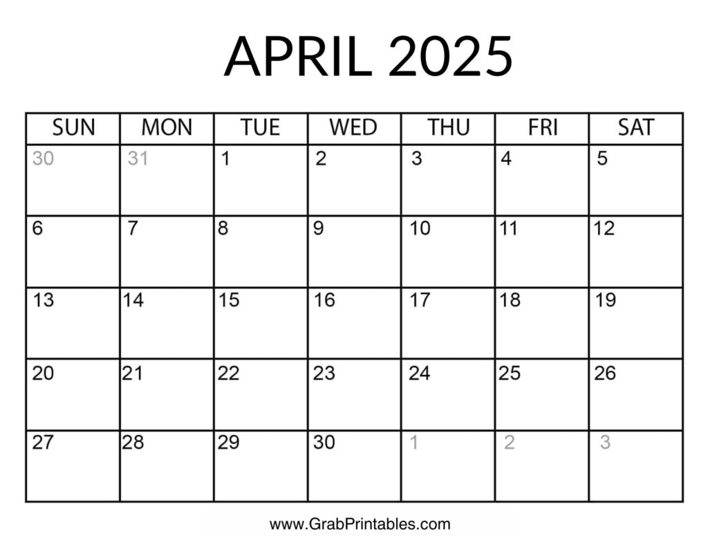 April 2025 Calendar Printable