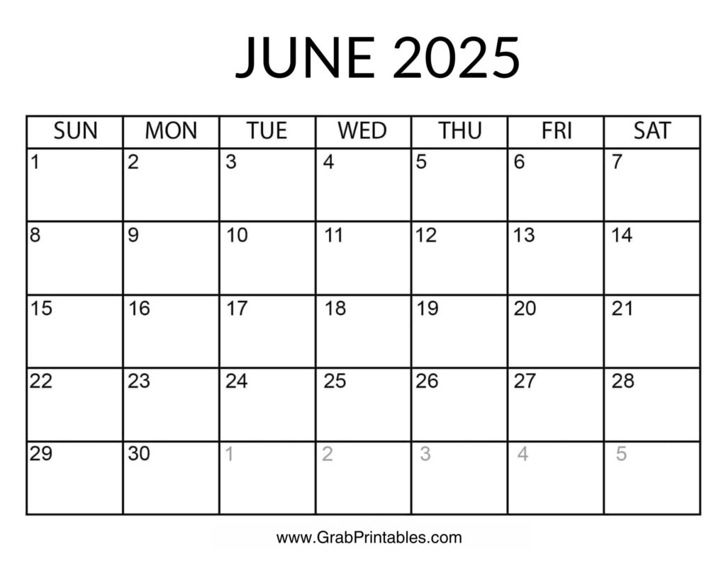 Printable June 2025 Calendar