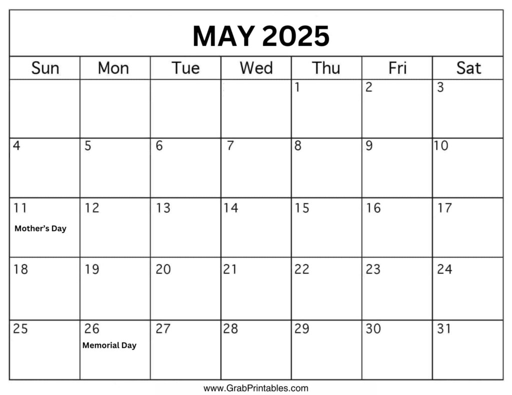 May 2025 Calendar Holidays