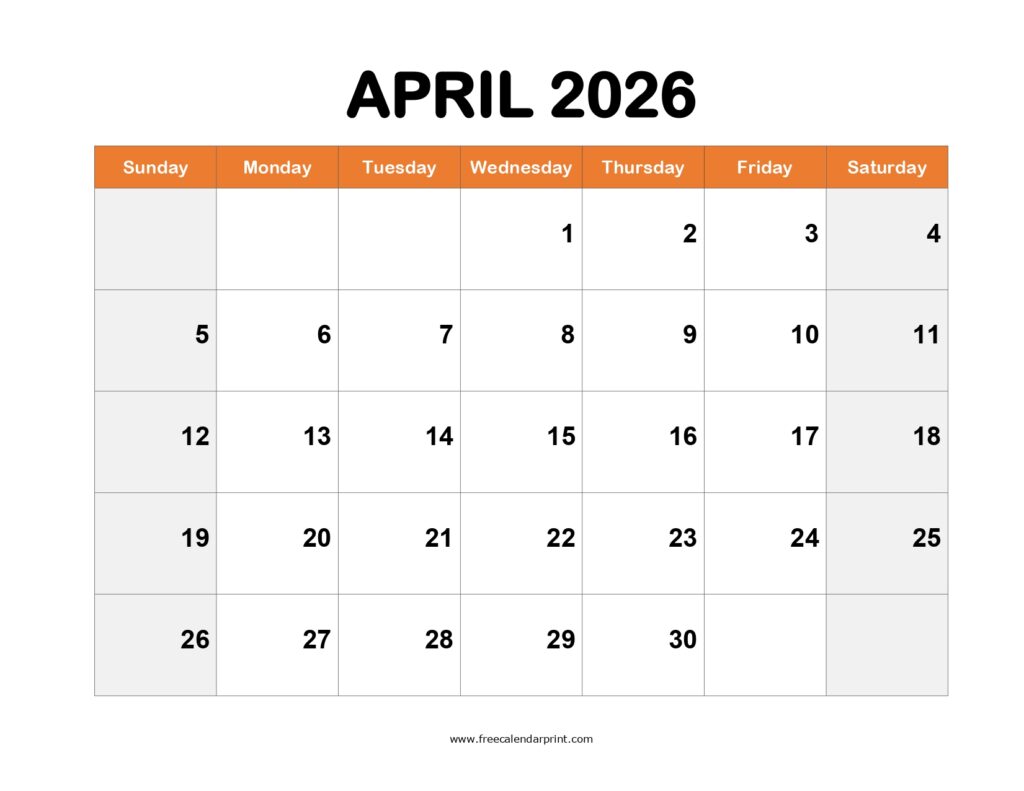 April 2026 Printable Calendar