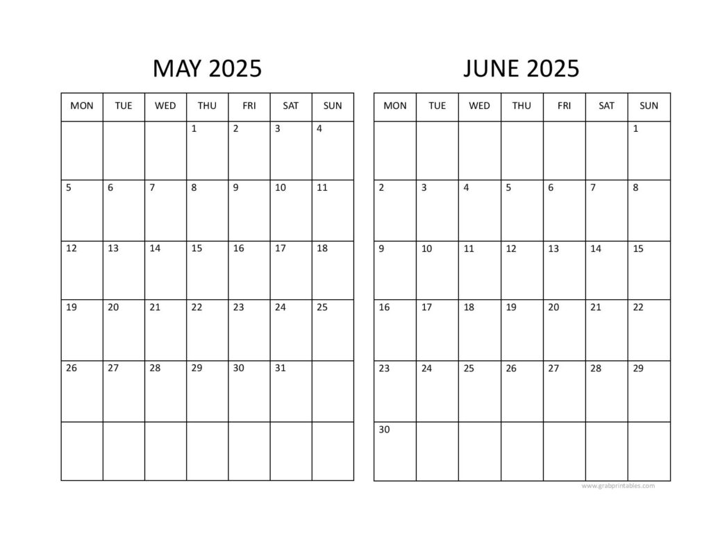 May June 2025 Calendar