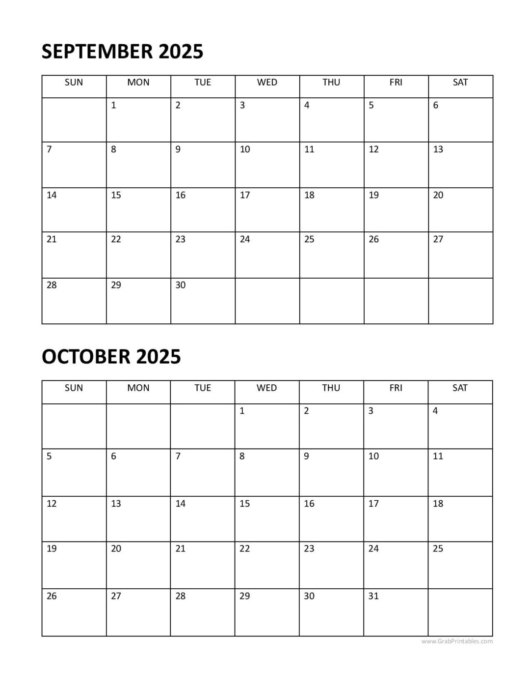 Free Printable September October 2025 Calendar Two Months
