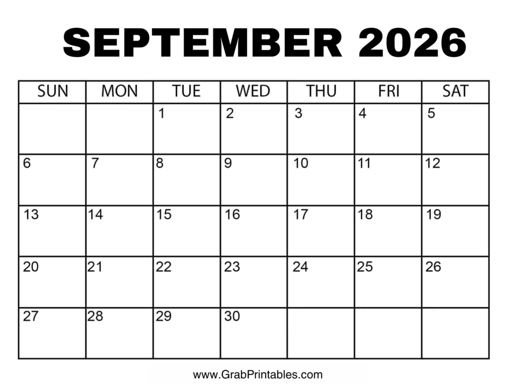 Printable September 2026 Calendar