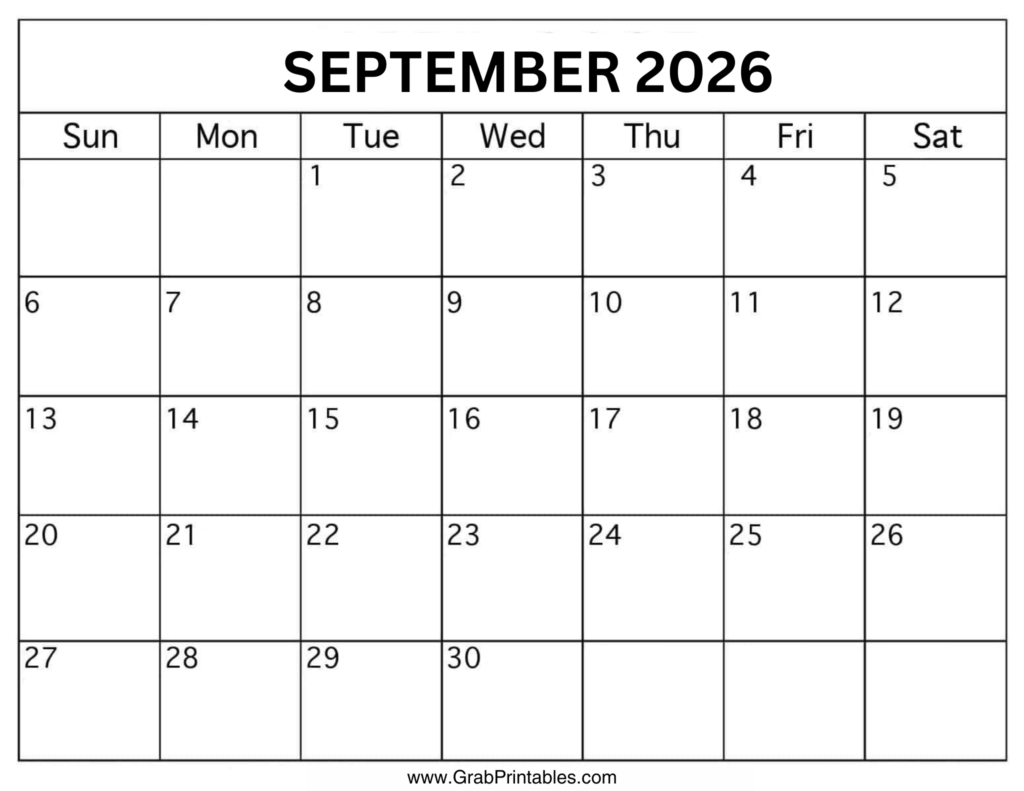 September 2026 Calendar Printable
