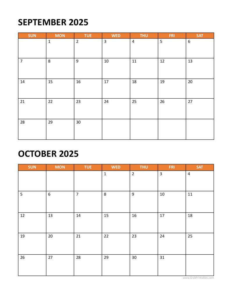 September October 2025 Calendar Printable