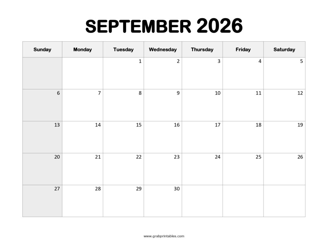 September 2026 Calendar with Holidays