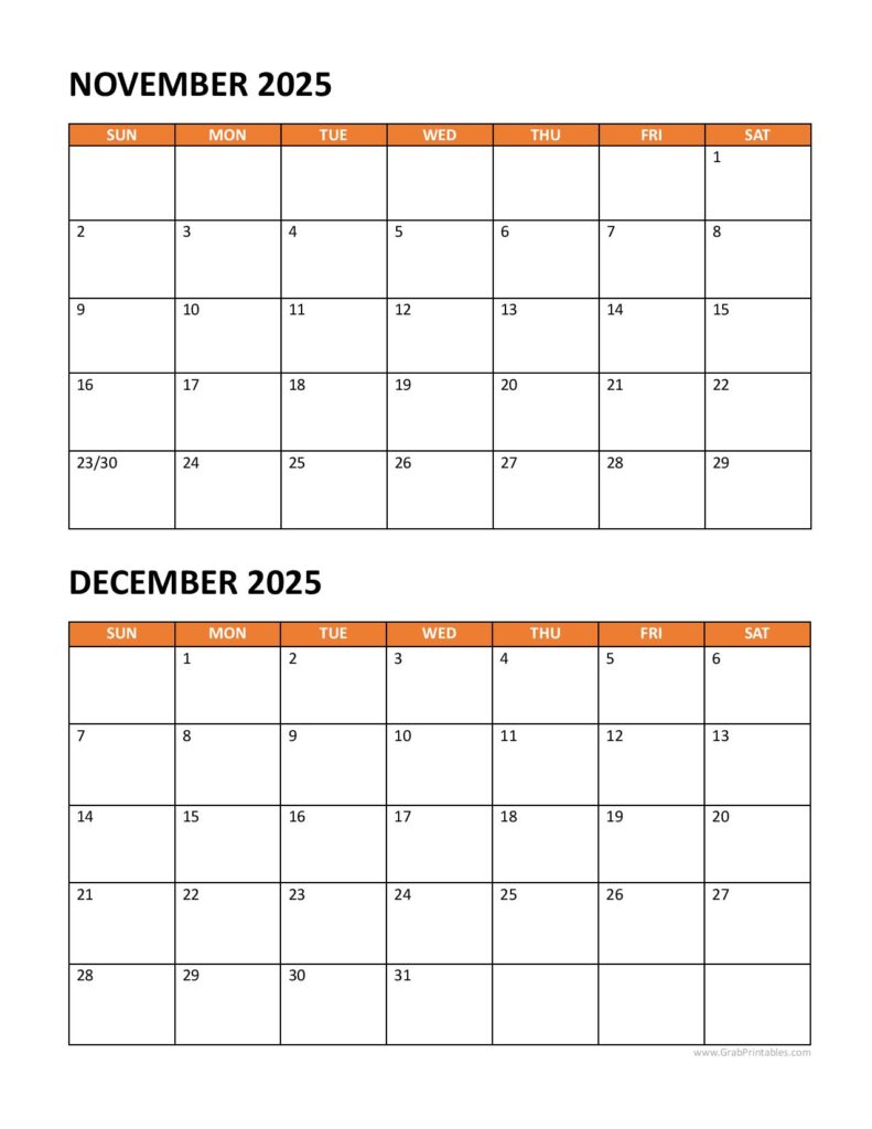 November and December 2025 Calendar