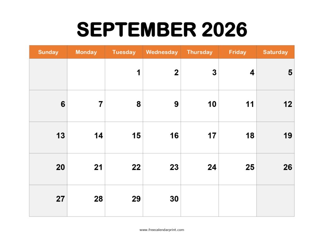September 2026 Printable Calendar